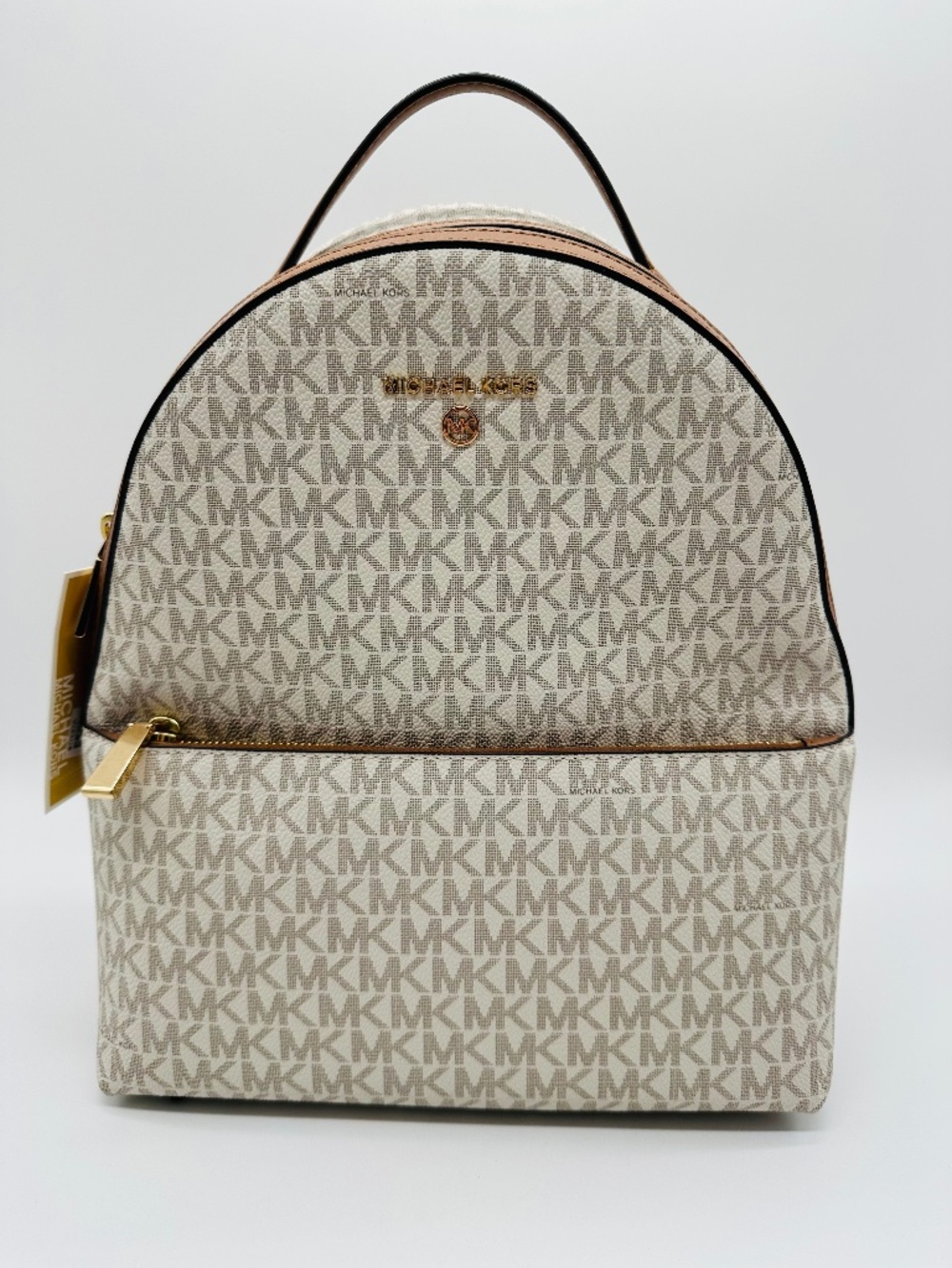 NWT Michael Kors Valerie Medium Logo Backpack Vanilla Acorn White Brown Handbag